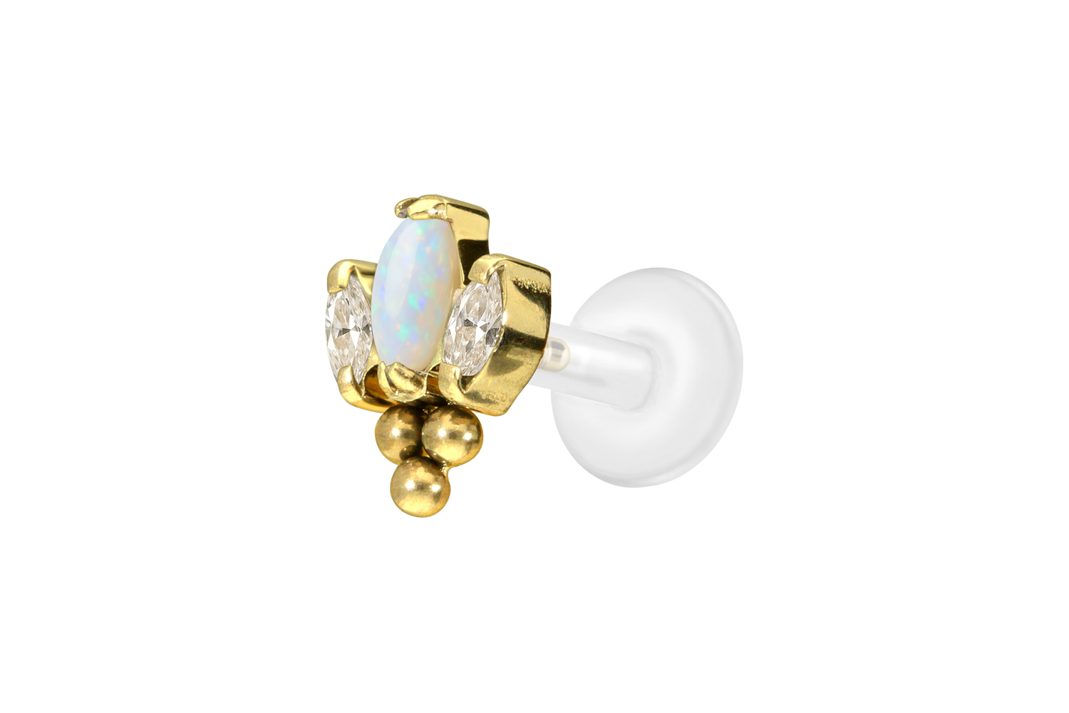 PTFE Labret Piercing mit Innengewinde + Titan-Aufsatz LOTUSBLÜTE + 3 KUGELN